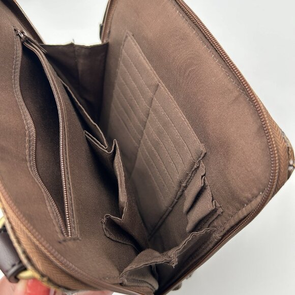 Relic Fossil Organizer Purse Brown Embossed Leather Shoulder Bag Paisley - Picture 6 of 16